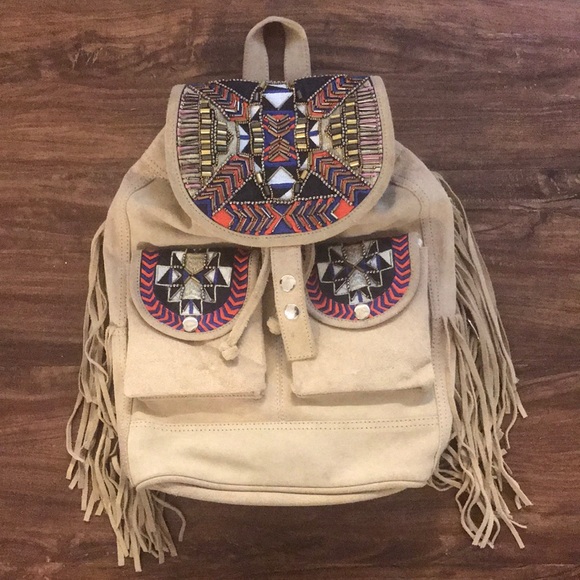 Anthropologie Suede Embroidered Backpack - Picture 3 of 6